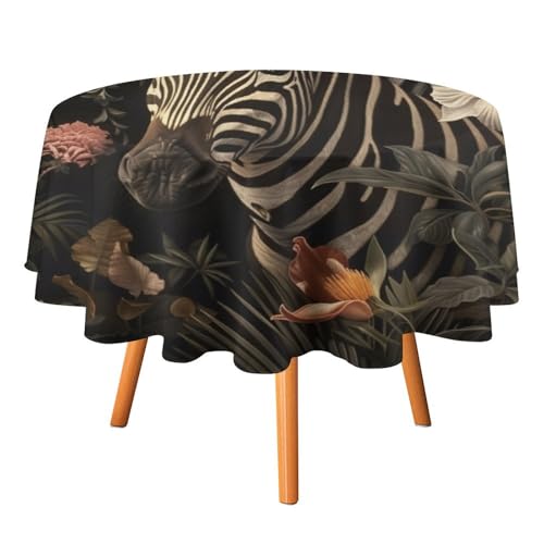 Runde Tischdecke im Vintage-Stil mit Wildtier-Zebra-Motiv, 91,4 cm, für Küchen-/Esstisch, rustikale Tischdecke mit tropischen Palmenblättern und Blumen im Aquarell-Stil, runde Tischdecken Runde Tischdecke im Vintage-Stil mit Wildtier-Zebra-Motiv, 91,4 cm, für Küchen-/Esstisch, rustikale Tischdecke mit tropischen Palmenblättern und Blumen im Aquarell-Stil, runde Tischdecken von AOOEDM