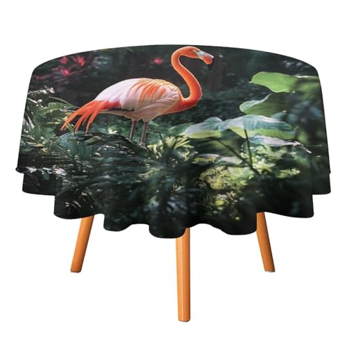 Runde Tischdecke mit Fantasie-Ästhetik-Tier-Flamingo, 91,4 cm, für Küchen-/Esstisch, rustikale Aquarell-Tischdecke mit tropischen Palmblättern, runde Tischdecken Runde Tischdecke mit Fantasie-Ästhetik-Tier-Flamingo, 91,4 cm, für Küchen-/Esstisch, rustikale Aquarell-Tischdecke mit tropischen Palmblättern, runde Tischdecken von AOOEDM