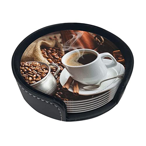 Schwarzer Kaffee in Einer Tasse, zum Schutz von Tassen und Bechern, runde Untersetzer, Pu-Getränkeuntersetzer mit Halter, lustige runde Tassenunterlage von AOOEDM