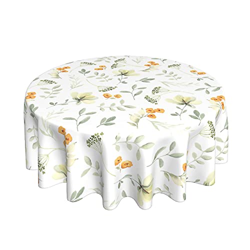 Spring Leaf Floral Tischdecke 60 Zoll Runde Rustikale Aquarell Blätter Tischdecken Wasserdichter Stoff Bauernhaus Tischdecke Dekorativ für Picknick Party Ferienhaus von AOOEDM