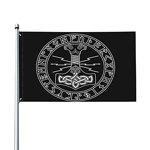 Thors Hammer Mjollnir und skandinavische Gartenflagge, Polyester-Banner mit Ösen, 9,1 x 1,5 m, Hausflagge für Garten, Terrasse, Rasen von AOOEDM