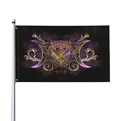 Triple Moon Pentagram Goddess Wican Art Garden Flag Polyester Banner mit Ösen 3 x 5 Ft Yard House Flag für Garten Terrasse Rasen Yard von AOOEDM