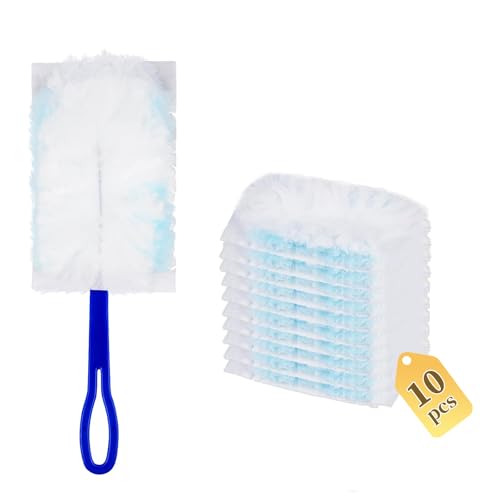 10 Stück Staubmagnet Nachfüllpack Set, Reinigungsstaub Staubtuch Nachfüllung, Mikrofaser Staubwischer Gegen Staub Staubtücher für Haushalt, Schule (10 Duster Refills with a Handle) von AOOGON