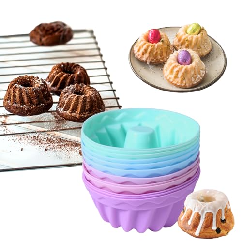 12 Stücks Silikon geriffelte Dessertform, Wiederverwendbare Cupcake Backform für Kuchen, Dessert, Schokolade, Pudding, Gelee von AOOGON