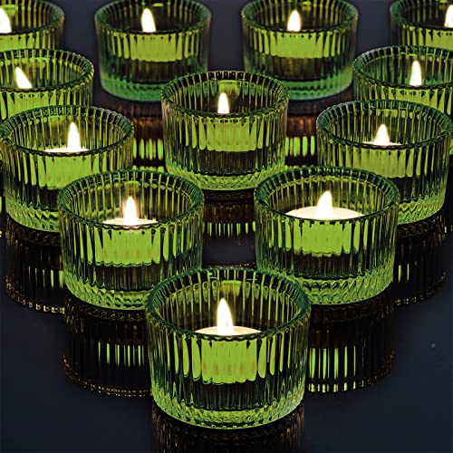 12er Set Teelichtgläser - Teelichthalter rund - Ideal für Teelichter, Kerzen und als Behälter, Windlicht für Geschenk, Aromatherapie, Hochzeit, Party, Deko, Wohnaccessoire(Aurora-Grün) von AOOGON