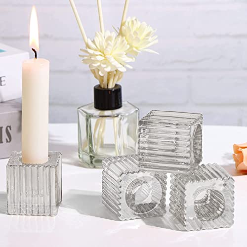 4 Stück Glass Kerzenständer Stabkerze, Candle Holders Glas for Tea Light or Taper Candles, Kerzenständer Transparent Kerzenhalter Klarglas for Weddings Birthday Parties Weihnachten Heimat Dekoration 4 Stück Glass Kerzenständer Stabkerze, Candle Holders Glas for Tea Light or Taper Candles, Kerzenständer Transparent Kerzenhalter Klarglas for Weddings Birthday Parties Weihnachten Heimat Dekoration von AOOGON