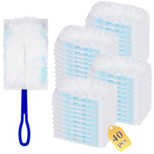 40 Stück Staubmagnet Nachfüllpack Set, Reinigungsstaub Staubtuch Nachfüllung, Mikrofaser Staubwischer Gegen Staub Staubtücher für Haushalt, Schule (40 Duster Refills with a Handle) von AOOGON