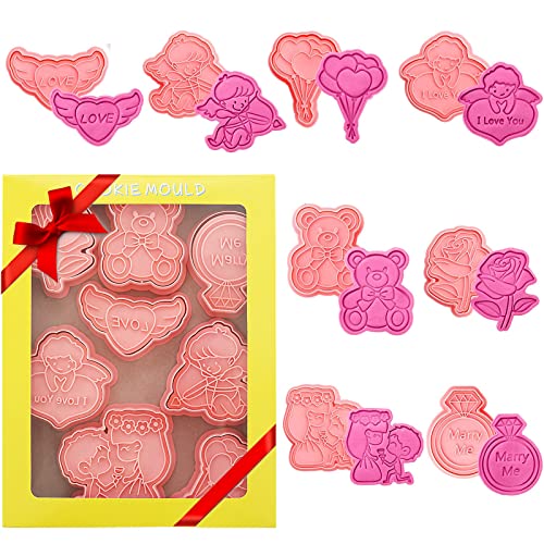8 Stück Der Valentinstag Ausstechförmchen Set, 3D Fondant Ausstechformen, Stempel Ausstechformen Keksausstecher für Brot Fondant Schokoladen Keks Heimwerkerwerkzeuge von AOOGON