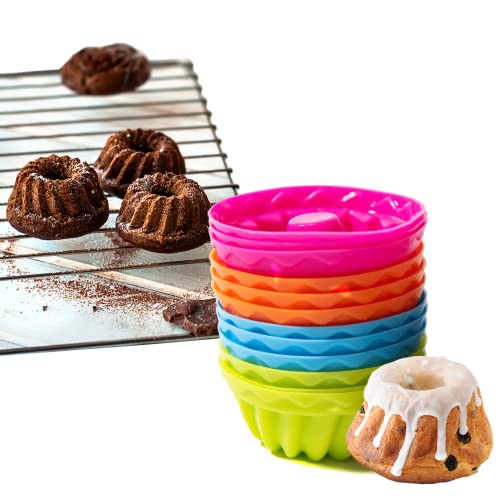 AOOGON 12 Stücks Silikon geriffelte Dessertform, Wiederverwendbare Cupcake Backform für Kuchen, Dessert, Schokolade, Pudding, Gelee (Style 2) von AOOGON