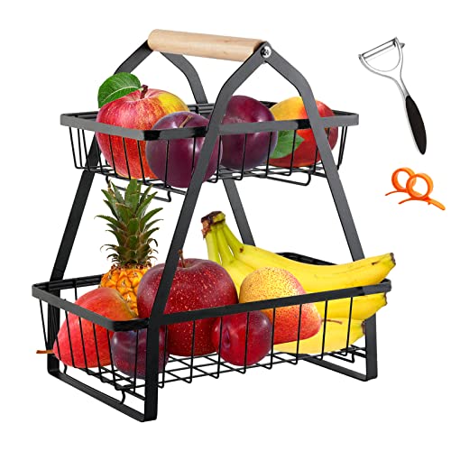 AOOGON 2-stöckiger Obstkorb, Obstschalenhalter, Brotkorb, Gemüseregal, abnehmbarer Obsthalter für Obst, Gemüse, Snacks zu Hause, Küche Ablagekorb, Büro von AOOGON