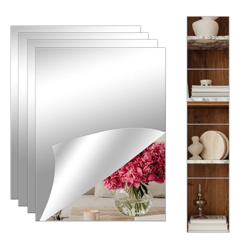 AOOGON 4 Stücks Dicker Acryl Spiegel, Flexibler Selbstklebender Spiegel, Rahmenloser Wandspiegel für Badezimmer, Schlafzimmer, Kleiderschrank, Zuhause (2MM,4PCS,30 * 20CM) von AOOGON