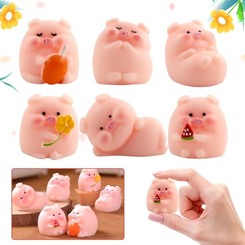 AOOGON 6 Stück Mini Schweine, Glücksschweinchen, Mini Figuren Rosa Glücksschweinchen für Dekoration Tischdeko, Silvester, Neujahr von AOOGON
