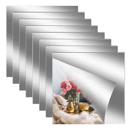 AOOGON 8 Stücks Dicker Acryl Spiegel, Flexibler Selbstklebender Spiegel, Rahmenloser Wandspiegel für Badezimmer, Schlafzimmer, Kleiderschrank, Zuhause (2MM,8PCS,20 * 20CM) von AOOGON