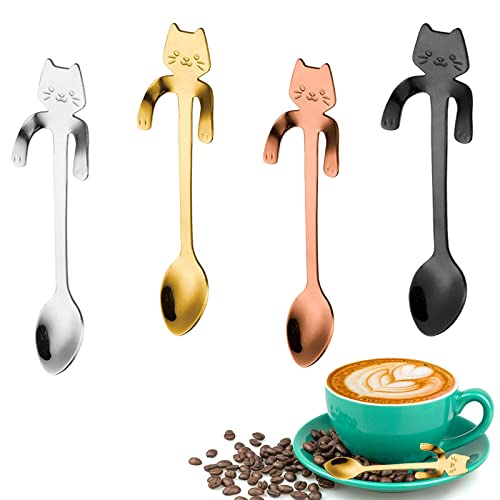 Katze Kaffeelöffel aus Edelstahl, Mini Kätzchen Design Rührlöffel, Hängendes Design Teelöffe für Wasser, Tee, Milch, Kaffee, Suppe, Zucker, Dessert von AOOGON