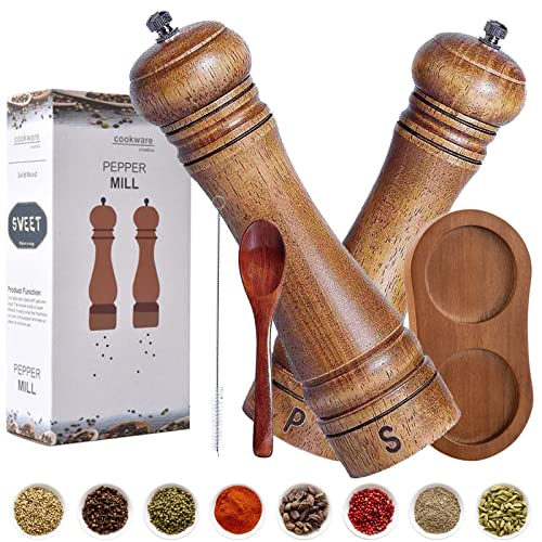 Pfeffermühle und Salzmühle Set, Edles Salz und Pfeffermühle holz set, Gewürzmühlen 5er-Set, als Geschenke zur Hochzeitsgeschenke für Brautpaar, Einweihungsgeschenk (Wood) von AOOGON