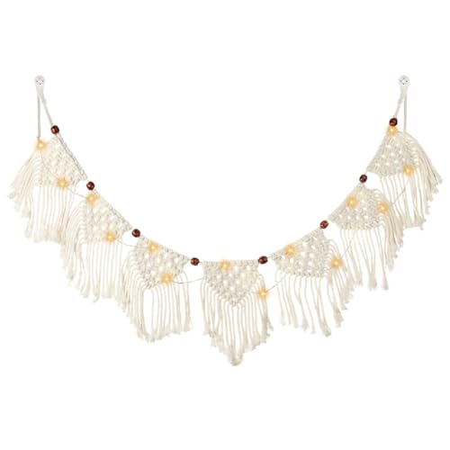 AOOHA Makramee Wandbehang,Boho Deko Makramee Wandbehang Handgewebt mit 3M LED Lichterkette,Gewebte Wanddeko Dekoration mit 7 Flaggen für Wohnzimmer Schlafzimmer Hochzeit Party AOOHA Makramee Wandbehang,Boho Deko Makramee Wandbehang Handgewebt mit 3M LED Lichterkette,Gewebte Wanddeko Dekoration mit 7 Flaggen für Wohnzimmer Schlafzimmer Hochzeit Party von AOOHA