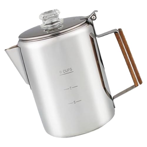 AOOOWER Große Kapazität Edelstahl Perkolator 9 Tassen Volumen Kaffeekannen Tragbare Haushaltskaffeemaschine Campingbedarf von AOOOWER