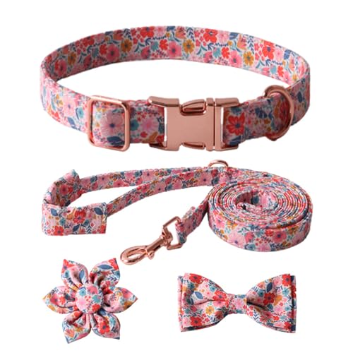 AOOOWER Modehundkragen+Leine+Krawatten Set Mit Bunten Blumendruckbogen Perfekt Für Haustiere Publikum Mädchen Für Große Hunde Tuch von AOOOWER