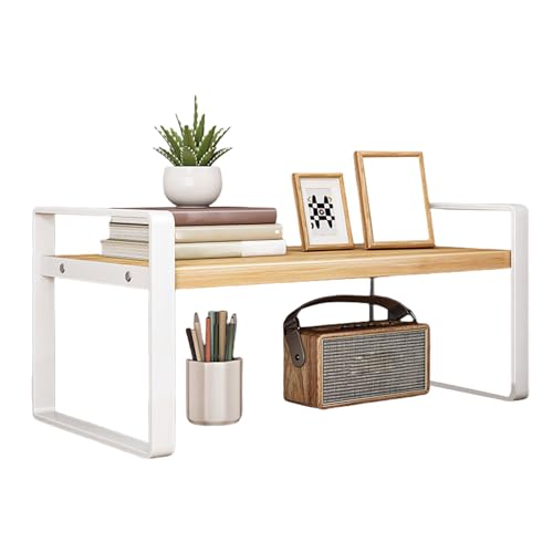 AOOOWER Schlichtes Design, Schreibtisch-Organizer, Regal für Büro, Schreibtisch, Eisen und Holz, Studenten-Bücherregal, platzsparend von AOOOWER