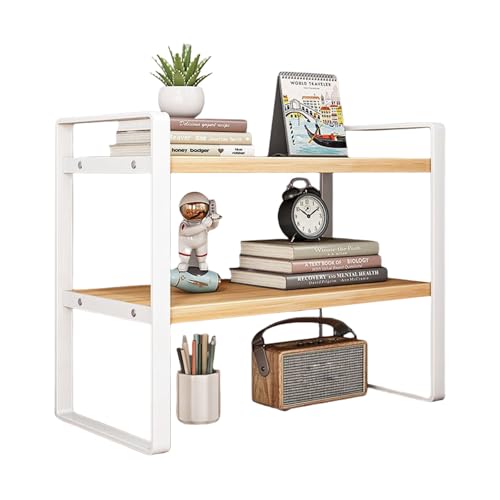 AOOOWER Schlichtes Design, Schreibtisch-Organizer, Regal für Büro, Schreibtisch, Eisen und Holz, Studenten-Bücherregal, platzsparend von AOOOWER