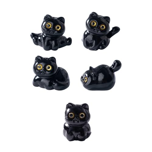 AOOOWER Set mit 5 Cartoon-Miniatur-Kätzchen-Statuen, schwarze Katzen, Auto-Armaturenbrett-Ornamente für Schreibtisch-Dekorationen und Stressabbau, schwarze Auto-Dekore von AOOOWER