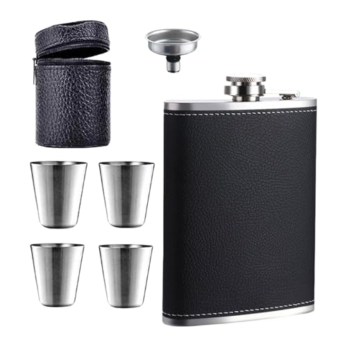 Quadratische Weinflaschen, Edelstahl, Whiskey-Töpfe, tragbare Trinkflasche, kleiner auslaufsicherer Behälter mit Trichter und Tasse von AOOOWER