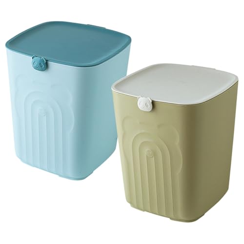 AOOPOO 2 Stück Tischmülleimer mit Deckel, Mini Mülleimer, Plastik Tisch Abfalleimer, Klein Papierkorb aus Kunststoff mit Deckel für Küche, Schlafzimmer, Schreibtisch, Schminktisch von AOOPOO