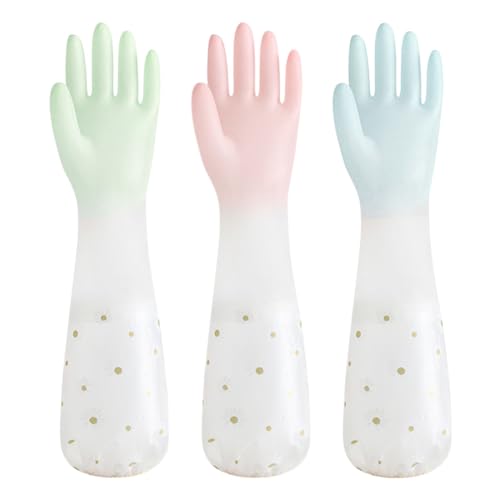 AOOPOO 3 Paare Haushaltshandschuhe, Extra Lange Gummihandschuhe mit Innenfutter aus Baumwolle Abwaschhandschuhe Küchenhandschuhe Wiederverwendbare Reinigungshandschuhe für Küche, Bad, Gartenarbeit von AOOPOO