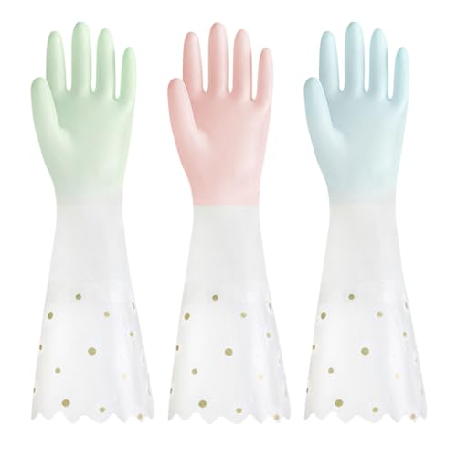 AOOPOO 3 Paare Haushaltshandschuhe, Extra Lange Gummihandschuhe mit Innenfutter aus Baumwolle Abwaschhandschuhe Küchenhandschuhe Wiederverwendbare Reinigungshandschuhe für Küche, Bad, Gartenarbeit von AOOPOO