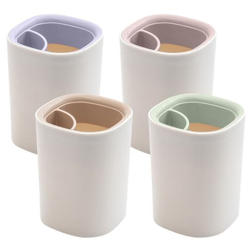 AOOPOO 4 Stück Zahnputzbecher, Robuste Sturzsichere Zahnputzbecher Kunststoff, Großes Fassungsvermögen Vielseitiger Zahnbürstenhalter Pinselhalter Accessoire Organizer für Haus Badezimmer Büro von AOOPOO