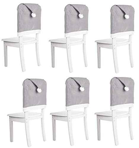 AOOPOO 6PCS Weihnachtsstuhlhussen, Rot Grauer Weihnachtsmann Dining Chair Hut Rückabdeckung Weihnachtsstuhl für Weihnachten Festliche Dekor Stuhlhussen für Party von AOOPOO