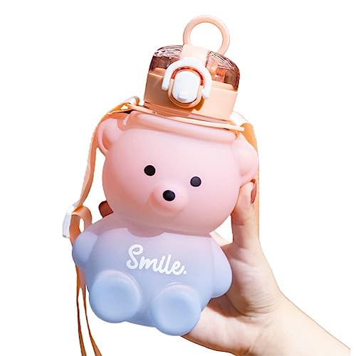 AOOPOO 800ML Kawaii Trinkflasche, Süße bär Wasserflaschen, Große-kapazität Trinkflasche, mit Strohhalm und Riemen, Tragbar Auslaufsicher BPA-freie Trinkbecher für Frauen kinder von AOOPOO