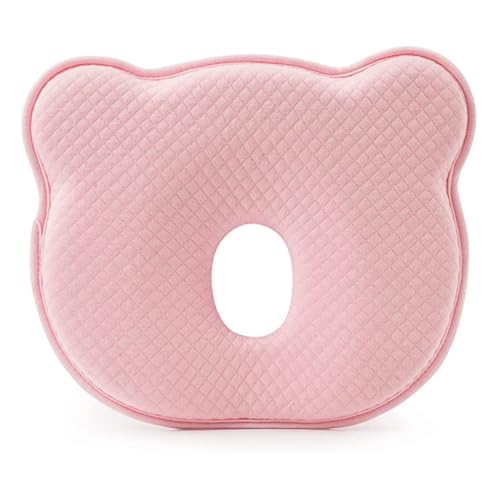 AOOPOO Babykissen, Baby Kopfkissen Gegen Plattkopf, Baby Kissen Kopfverformung 100% Baumwolle, Kinderkopfkissen Memory Schaum für 0-12 Monate Neugeborene Säugling Kinderwagen Autositz (Rosa) von AOOPOO