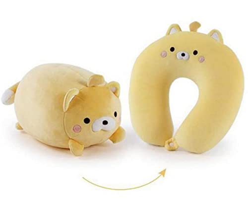 AOOPOO Nackenhörnchen 2 in 1 U-Form Nackenkissen Kopfkissen Nackenstützkissen Nackenstützen, Nackenhörnchen Verformung zur Plüsch Tier für Camping, Wandern, Auto, Flugzeug (Gelbe Katze) von AOOPOO