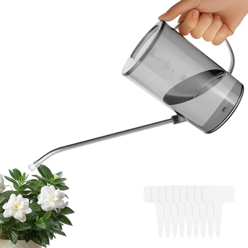 AOOSU Gießkanne Zimmerpflanzen, 1L Gießkanne Klein Pflanzengießkanne mit Langem Auslauf, Gartengießkanne mit 10 Pflanzenschilder, Blumengießkanne für Zimmerpflanzen Sukkulenten Bonsai Blumen (Grau) von AOOSU
