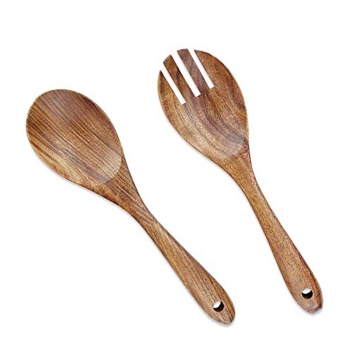 AOOSY 2 Stück hölzerne Salatbesteck, 10,2 Zoll Holz Servierlöffel Set Salat Mischen Abendessen Gabel und Löffel Langgriff Salatzange Set AOOSY 2 Stück hölzerne Salatbesteck, 10,2 Zoll Holz Servierlöffel Set Salat Mischen Abendessen Gabel und Löffel Langgriff Salatzange Set von AOOSY