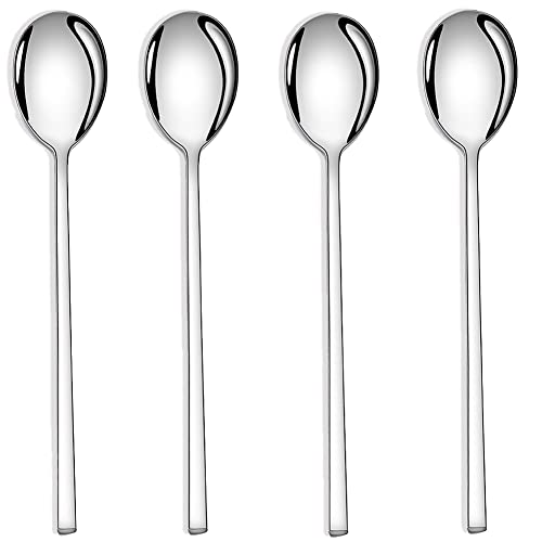 AOOSY 4 Stück Suppenlöffel Edelstahl Runde Esslöffel, 8,5 Zoll langen Griff Abendessen Reis koreanischen Löffel Set für Home Kitchen Restaurant von AOOSY