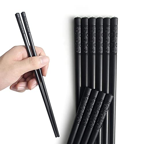 AOOSY 5-Paar Fiberglas Spülmaschinenfeste Essstäbchen, japanische Essstäbchen Wiederverwendbare Legierung Schwarze Essstäbchen Schwarzes Sushi Rutschfeste Essstäbchen Set von AOOSY