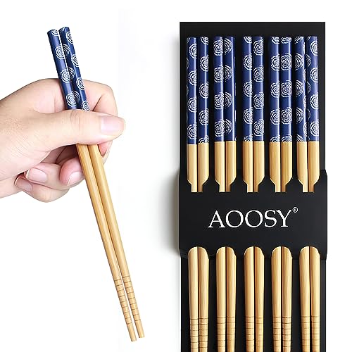 AOOSY 5 Paar Japanischer Stil Bambus Essstäbchen Wiederverwendbar Essstäbchen Spülmaschinenfest Essstäbchen, 22,5 cm von AOOSY