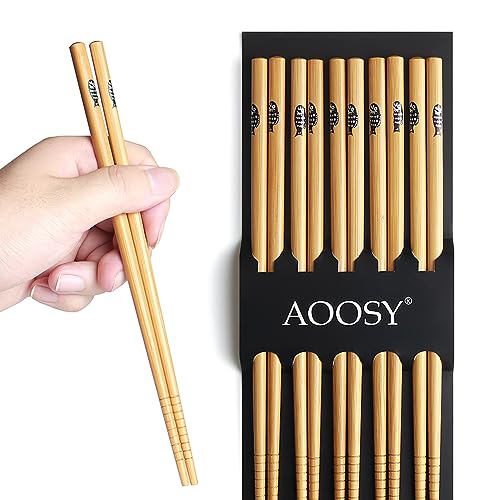 AOOSY 5 Paar Japanischer Stil Bambus Essstäbchen Wiederverwendbar Essstäbchen mit Box 22,5 cm, Spülmaschinenfest Essstäbchen von AOOSY