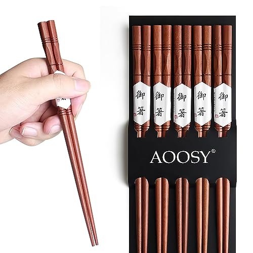 AOOSY 5 Paar Japanischer Stil Holz Essstäbchen Wiederverwendbar Essstäbchen Spülmaschinenfest Essstäbchen, 22,5 cm von AOOSY