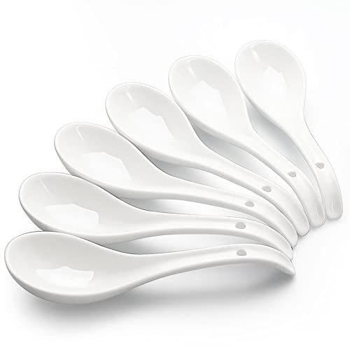 AOOSY Suppenlöffel, 6.75 Zoll keramische chinesische Suppenlöffel,Ramen Löffel,asiatische Suppenlöffel, heller weißer japanischer Löffel groß für Ramen Pho Cereal，Wonton Dumpling Miso, Set von 6(Weiß) von AOOSY