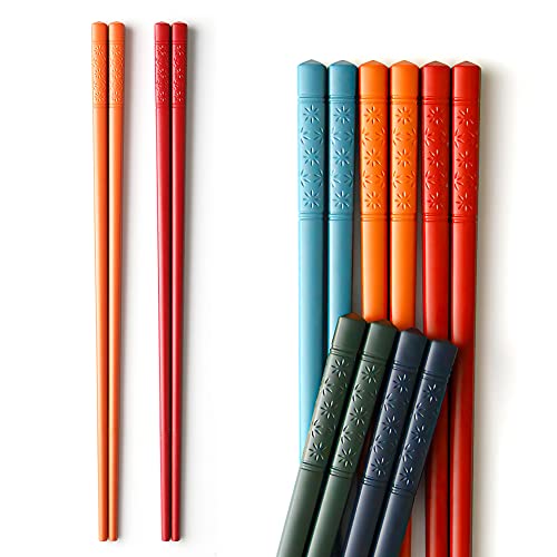 AOOSY Wiederverwendbare Essstäbchen aus Fiberglas, Mehrfarbig, chinesische Essstäbchen, spülmaschinenfest, 5 Paar japanische Essstäbchen, Geschenk-Set, 24 cm (5 Farben) von AOOSY