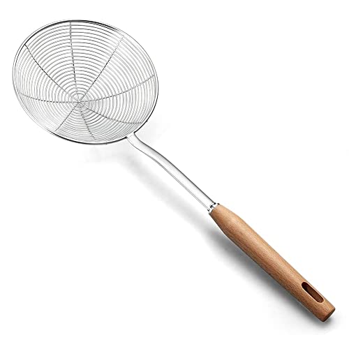 Abschäumer, Kochabschäumer, Spinnen-Küchensieb 7 Zoll mit Spiral-Mesh-Fritteuse-Sieb und hitzebeständigem Holzgriff, Edelstahl-Sieb Sieb Schaufel zum Abtropfen to Pasta Frittieren Abschäumer(18CM) von AOOSY