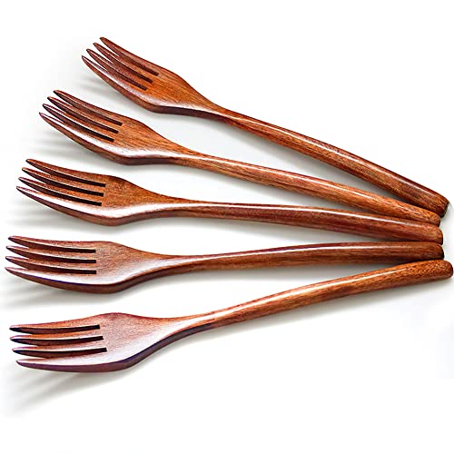 AOOSY 5 Stück Holz Gabeln Set, Holz Vintage Style braun praktische Besteck Geschirr Besteck Set Abendessen Gabeln für Küche Home Restaurant (kein Seil gebunden) von AOOSY