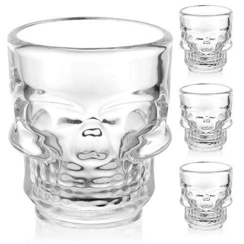 AOOTE Schnapsgläser Set Skull,4 Stück Schnapsgläser 50ml,Spülmaschinenfest,Dickem Boden,Shotgläser aus Glas,Kleines Schnapsglas für Halloween,Bar,Mottoparty von AOOTE