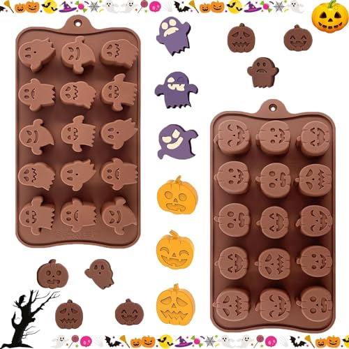 AOOTUERL 2 Pcs Halloween-Schokoladenform, Hohle Silikonform, Schokoladenform Kuchenform Wiederverwendbare, Kürbis- und Geister-Silikonformen, Süßigkeiten, Schokolade, Gelee DIY von AOOTUERL