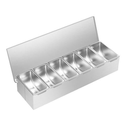 AOOUNGM Edelstahl Gewürzbox 6 Fächer, Gewürzdose Aus Edelstahl mit Deckel, Zutatenbehälter mit Herausnehmbaren Einsätzen, Aufbewahrungsbox für Tee/Getreide von AOOUNGM