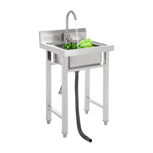 AOOUNGM Edelstahl Spültisch, Freistehend Küchenspüle, Gewerbliche Spüle mit 360° Wasserhahn, Mobile Spüle mit Präzisionsfilterkorb, Kommerzielles Spülbecken von AOOUNGM