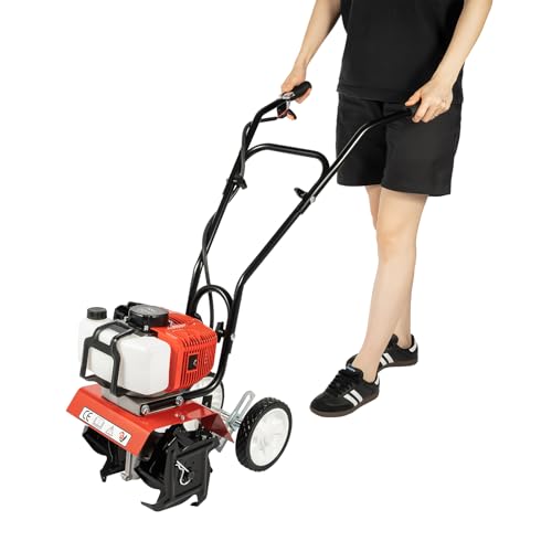 AOOUNGM Gartenfräse Benzin Motorhacke 52CC, 2-Takt Garten Kultivator, Mini Benzin Bodenhacke mit Pflu 6500-7000rpm, Bodenhacke Ackerfräse für Pflügen, Unterpflügen von AOOUNGM